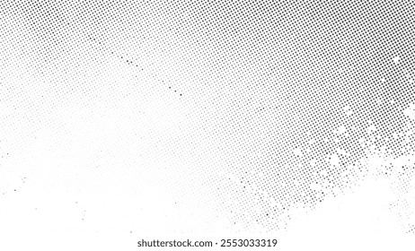 Grunge Halftone Gradient Background with Dust and Scratches Texture, A Bold Black Abstract Design Showcasing Rugged Wall Paint Aesthetic, Vintage Halftone Pattern Effect, and Textured Depth