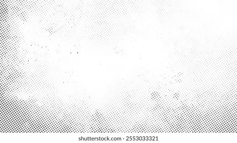 Grunge Halftone Gradient Background with Dust and Scratches Texture, A Bold Black Abstract Design Showcasing Rugged Wall Paint Aesthetic, Vintage Halftone Pattern Effect, and Textured Depth