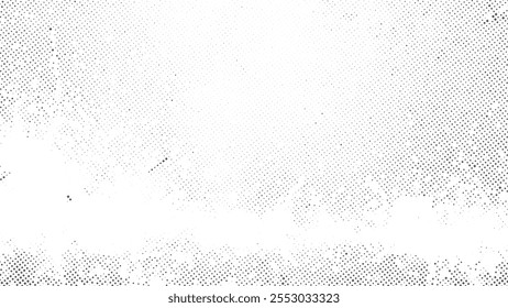 Grunge Halftone Gradient Background with Dust and Scratches Texture, A Bold Black Abstract Design Showcasing Rugged Wall Paint Aesthetic, Vintage Halftone Pattern Effect, and Textured Depth