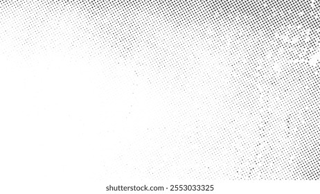 Grunge Halftone Gradient Background with Dust and Scratches Texture, A Bold Black Abstract Design Showcasing Rugged Wall Paint Aesthetic, Vintage Halftone Pattern Effect, and Textured Depth