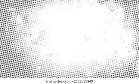 Grunge Halftone Gradient Background with Dust and Scratches Texture, A Bold Black Abstract Design Showcasing Rugged Wall Paint Aesthetic, Vintage Halftone Pattern Effect, and Textured Depth