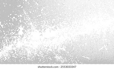 Grunge Halftone Gradient Background with Dust and Scratches Texture, A Bold Black Abstract Design Showcasing Rugged Wall Paint Aesthetic, Vintage Halftone Pattern Effect, and Textured Depth
