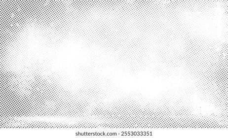 Grunge Halftone Gradient Background with Dust and Scratches Texture, A Bold Black Abstract Design Showcasing Rugged Wall Paint Aesthetic, Vintage Halftone Pattern Effect, and Textured Depth