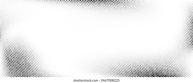 Grunge halftone gradient background. Faded grit noise texture. Black and white sandy wallpaper. Retro pixelated backdrop. Anime or manga style comic overlay. Vector graphic design textured template