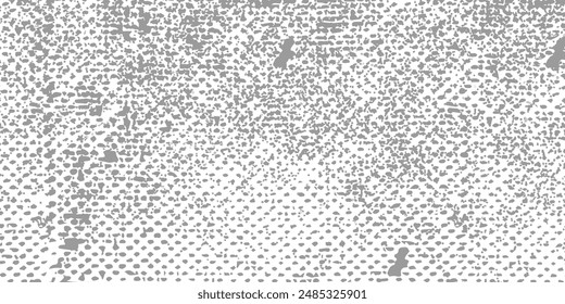 Grunge halftone gradient background. Faded grit noise texture. White and black sand wallpaper. Retro pixelated backdrop. Anime or manga style comic overlay. Vector abstract