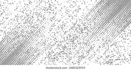 Grunge halftone gradient background. Faded grit noise texture. White and black sand wallpaper. Retro pixelated backdrop. Anime or manga style comic overlay. Vector halftone