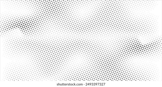 Grunge halftone gradient background. Faded grit noise texture. White and black sandy wallpaper. Retro pixelated backdrop. Anime or manga style comic overlay. Vector graphic design textured template