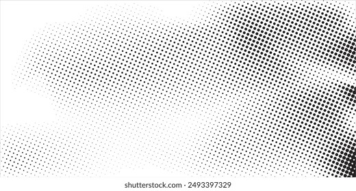 Grunge halftone gradient background. Faded grit noise texture. White and black sandy wallpaper. Retro pixelated backdrop. Anime or manga style comic overlay. Vector graphic design textured template