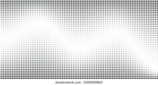 Grunge halftone gradient background. Faded grit noise texture. White and black sand wallpaper. Retro pixelated backdrop. Anime or manga style comic overlay. Vector graphic design textured template