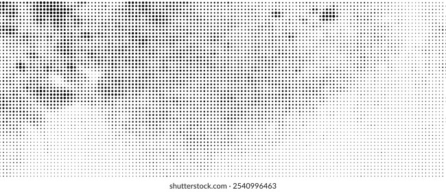 Grunge halftone gradient background. Faded grit noise texture. White and black sand wallpaper. Retro pixelated backdrop. Anime or manga style comic overlay. Vector graphic