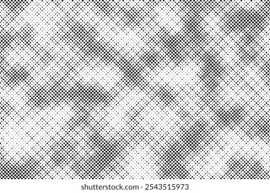 Grunge halftone gradient background. Faded grit noise texture. White and black sand wallpaper. Retro pixelated backdrop. Anime or manga style comic overlay. Vector graphic design textured template