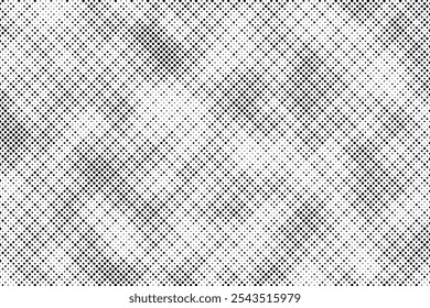 Grunge halftone gradient background. Faded grit noise texture. White and black sand wallpaper. Retro pixelated backdrop. Anime or manga style comic overlay. Vector graphic design textured template