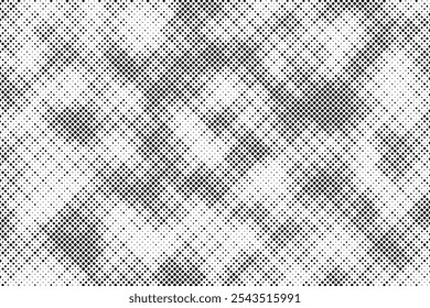 Grunge halftone gradient background. Faded grit noise texture. White and black sand wallpaper. Retro pixelated backdrop. Anime or manga style comic overlay. Vector graphic design textured template