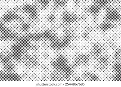 Grunge halftone gradient background. Faded grit noise texture. White and black sand wallpaper. Retro pixelated backdrop. Anime or manga style comic overlay. Vector graphic design textured template