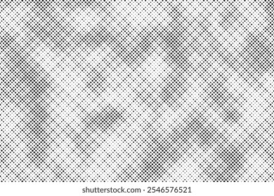 Grunge halftone gradient background. Faded grit noise texture. White and black sand wallpaper. Retro pixelated backdrop. Anime or manga style comic overlay. Vector graphic design textured template