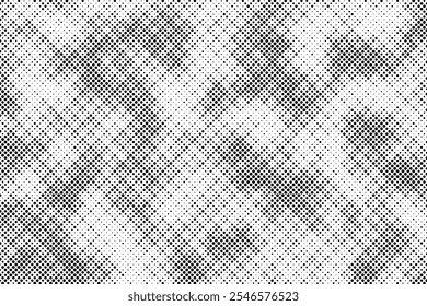 Grunge halftone gradient background. Faded grit noise texture. White and black sand wallpaper. Retro pixelated backdrop. Anime or manga style comic overlay. Vector graphic design textured template