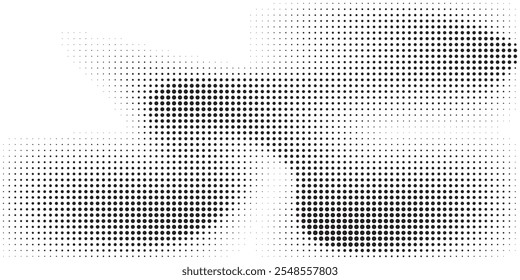 Grunge halftone gradient background. Faded grit noise texture. White and black sand wallpaper. Retro pixelated backdrop. Anime or manga style comic overlay. Vector graphic design textured template