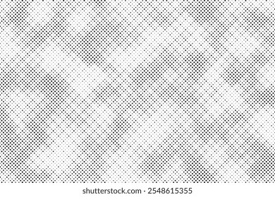 Grunge halftone gradient background. Faded grit noise texture. White and black sand wallpaper. Retro pixelated backdrop. Anime or manga style comic overlay. Vector graphic design textured template