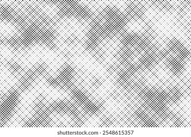 Grunge halftone gradient background. Faded grit noise texture. White and black sand wallpaper. Retro pixelated backdrop. Anime or manga style comic overlay. Vector graphic design textured template