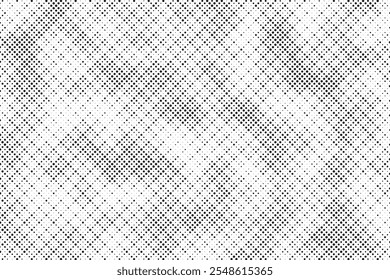 Grunge halftone gradient background. Faded grit noise texture. White and black sand wallpaper. Retro pixelated backdrop. Anime or manga style comic overlay. Vector graphic design textured template