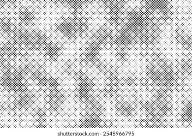 Grunge halftone gradient background. Faded grit noise texture. White and black sand wallpaper. Retro pixelated backdrop. Anime or manga style comic overlay. Vector graphic design textured template