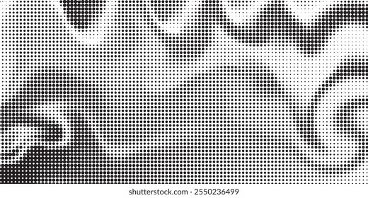 Grunge halftone gradient background. Faded grit noise texture. White and black sand wallpaper. Retro pixelated backdrop. Anime or manga style comic overlay.