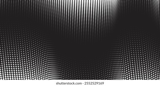 Grunge halftone gradient background. Faded grit noise texture. White and black sand wallpaper. Retro pixelated backdrop. Anime or manga style comic