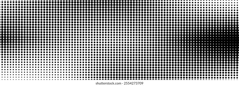 Grunge halftone gradient background. Faded grit noise texture. White and black sand wallpaper. Retro pixelated backdrop. Anime or manga style comic overlay. Vector