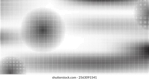 Grunge halftone gradient background. Faded grit noise texture. White and black sand wallpaper. Retro pixelated backdrop. Anime or manga style comic