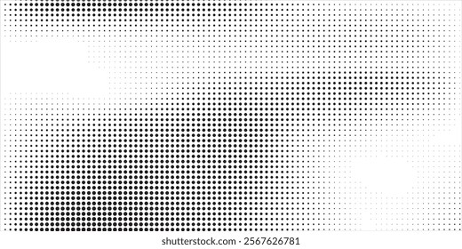 Grunge halftone gradient background. Faded grit noise texture. White and black sand wallpaper. Retro pixelated backdrop. Anime or manga style comic