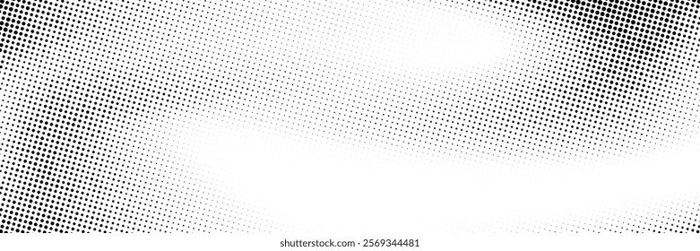 Grunge halftone gradient background. Faded dotted grit noise texture. Black and white aged rasterized sand wallpaper. Retro pixelated bitmap backdrop. Anime or manga style comic grain overlay. Vector