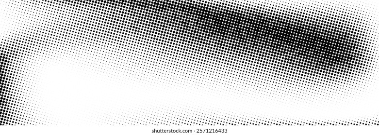 Grunge halftone gradient background. Faded dotted grit noise texture. Black and white rasterized sand grain wallpaper. Retro pixelated bitmap backdrop. Aged anime or manga comic overlay. Vector