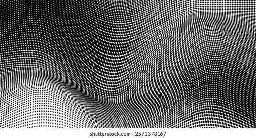Grunge halftone gradient background. Faded grit noise texture. White and black sand wallpaper. Retro pixelated backdrop. 