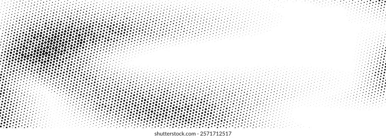 Grunge halftone gradient background. Faded dotted grit noise texture. Black and white rasterized sand grain wallpaper. Retro pixelated bitmap backdrop. Vector aged anime or manga comic overlay