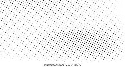 Grunge halftone gradient background. Faded grit noise texture. White and black sand wallpaper. Retro pixelated backdrop. Anime or manga style comic overlay. Vector graphic design 