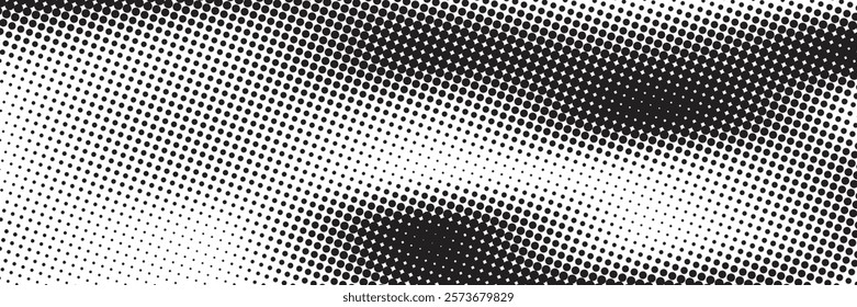 Grunge halftone gradient background. Faded grit noise texture. White and black sand wallpaper. Retro pixelated backdrop. Anime or manga style comic overlay. Vector graphic design textured template