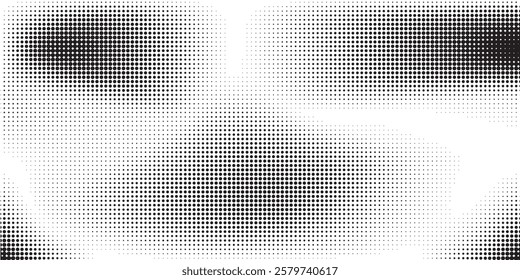 Grunge halftone gradient background. Faded grit noise texture. White and black sand wallpaper. Retro pixelated backdrop. Anime or manga style comic