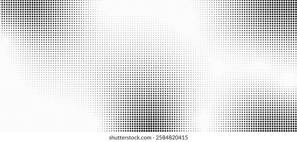 Grunge halftone gradient background. Faded grit noise texture. White and black sand wallpaper. Retro pixelated backdrop. Anime or manga style comic overlay. Vector graphic design