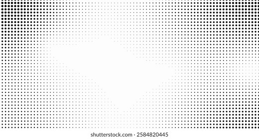 Grunge halftone gradient background. Faded grit noise texture. White and black sand wallpaper. Retro pixelated backdrop. Anime or manga style comic overlay. Vector graphic design