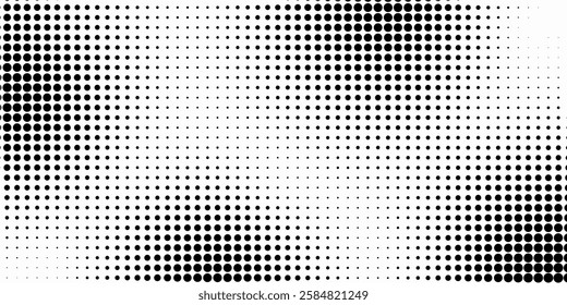 Grunge halftone gradient background. Faded grit noise texture. White and black sand wallpaper. Retro pixelated backdrop. Anime or manga style comic overlay. Vector graphic design