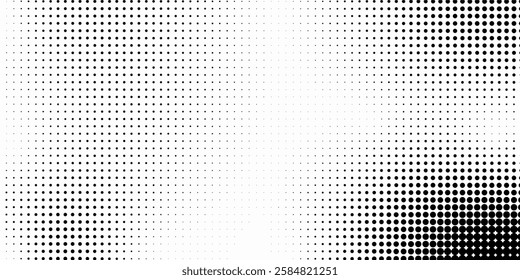 Grunge halftone gradient background. Faded grit noise texture. White and black sand wallpaper. Retro pixelated backdrop. Anime or manga style comic overlay. Vector graphic design