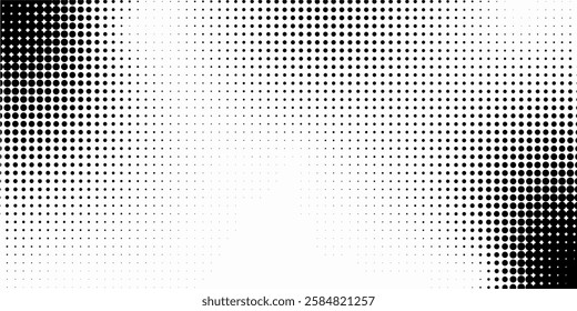 Grunge halftone gradient background. Faded grit noise texture. White and black sandy wallpaper. Retro pixelated backdrop. Anime or manga style comic overlay. Vector graphic design textured