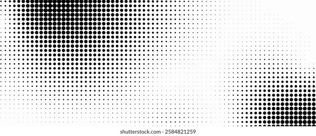 Grunge halftone gradient background. Faded grit noise texture. White and black sand wallpaper. Retro pixelated backdrop. Anime or manga style comic overlay. Vector graphic design