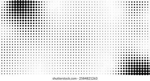 Grunge halftone gradient background. Faded grit noise texture. White and black sand wallpaper. Retro pixelated backdrop. Anime or manga style comic overlay. Vector graphic design