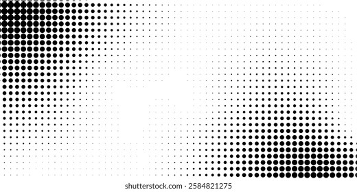 Grunge halftone gradient background. Faded grit noise texture. White and black sand wallpaper. Retro pixelated backdrop. Anime or manga style comic overlay. Vector graphic design textured template