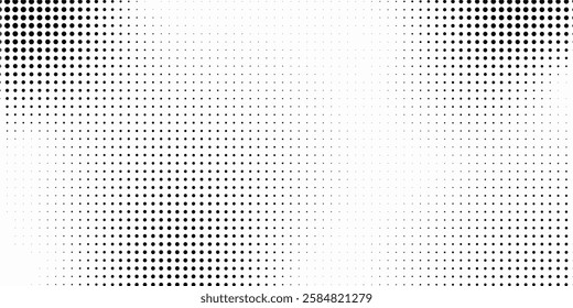 Grunge halftone gradient background. Faded grit noise texture. White and black sand wallpaper. Retro pixelated backdrop. Anime or manga style comic overlay. Vector graphic design