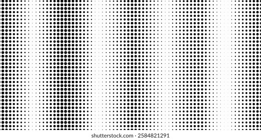 Grunge halftone gradient background. Faded grit noise texture. White and black sand wallpaper. Retro pixelated backdrop. Anime or manga style comic overlay. Vector graphic design