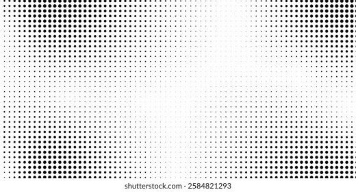 Grunge halftone gradient background. Faded grit noise texture. White and black sand wallpaper. Retro pixelated backdrop. Anime or manga style comic overlay. Vector graphic design