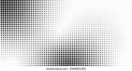 Grunge halftone gradient background. Faded grit noise texture. White and black sandy wallpaper. Retro pixelated backdrop. Anime or manga style comic overlay. Vector graphic design textured