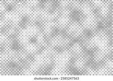 Grunge halftone gradient background. Faded grit noise texture. White and black sand wallpaper. Retro pixelated backdrop. Anime or manga style comic overlay. Vector graphic design textured template